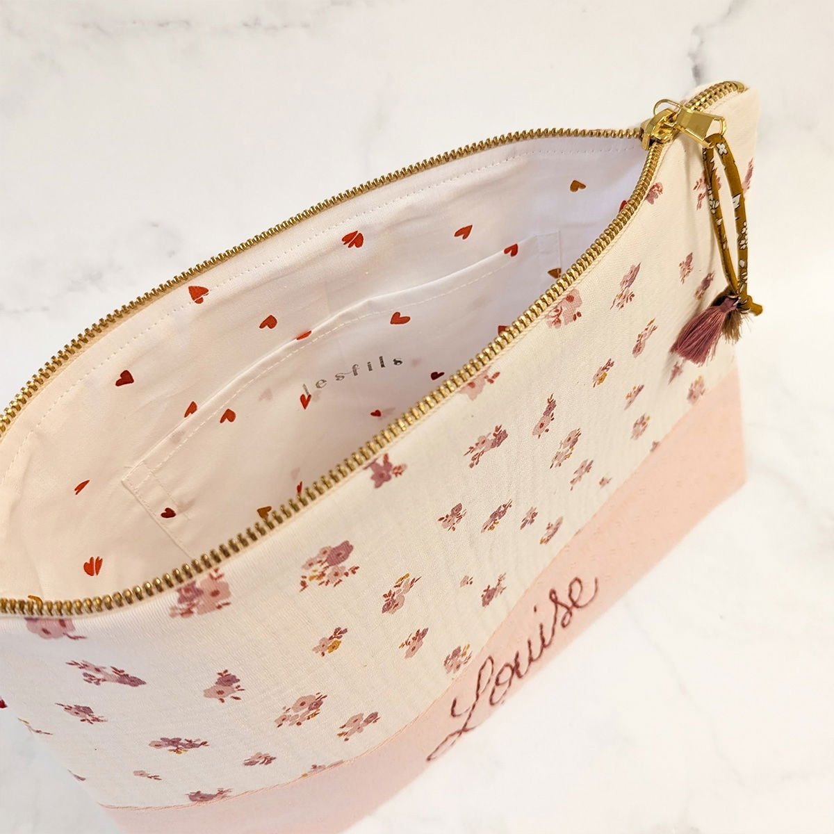 Trousse de Toilette Personnalisée - Coton Brodé à la Main | Rangement Bébé & Voyage - Fabriqué en France