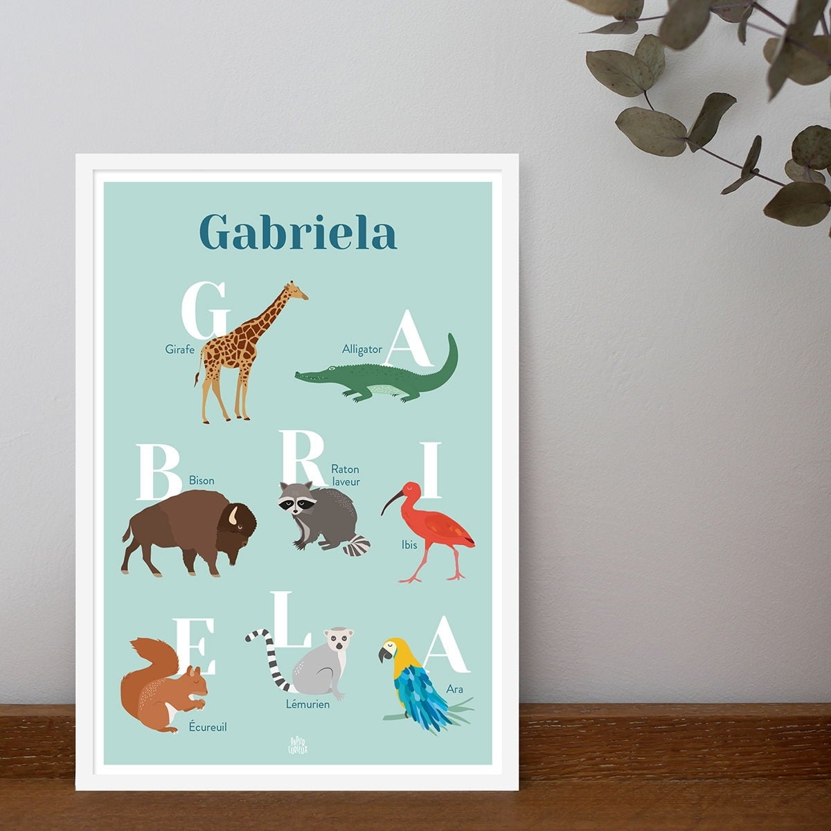 Affiche Abécédaire Animaux Personnalisable - Décoration Murale Enfant | Éducation Ludique - Imprimé en France - Corail - Corail (Papier Curieux) - Image 1
