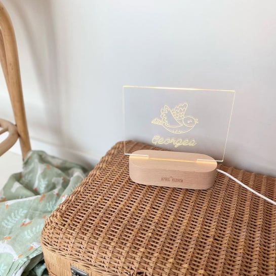 Veilleuse Bois Personnalisable - Gravure Prénom LED | Luminaire Enfant Fait Main en France