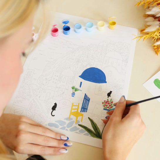 Set de peinture au numéro - Santorini -Activité créative et relaxante - Peinture écologique fabriquée en France