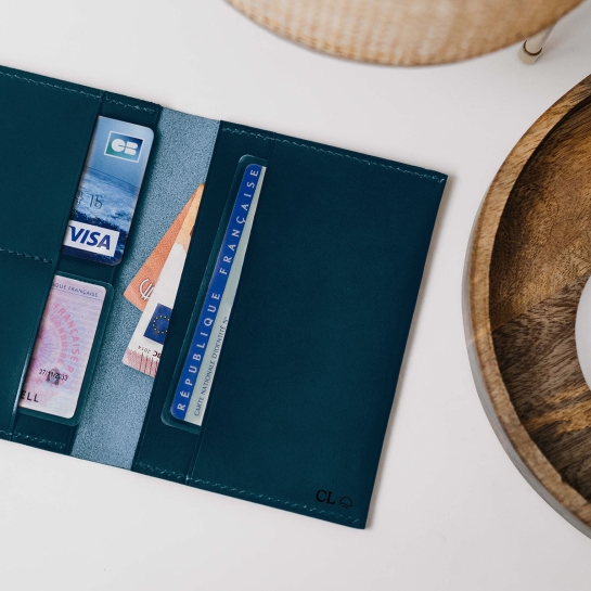 Portefeuille vertical en cuir personnalisable Hikigaï – Élégant portefeuille pliable en cuir végétal, tannage naturel et fabriqu