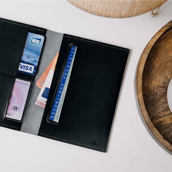 Portefeuille vertical en cuir personnalisable Hikigaï – Élégant portefeuille pliable en cuir végétal, tannage naturel et fabriqu