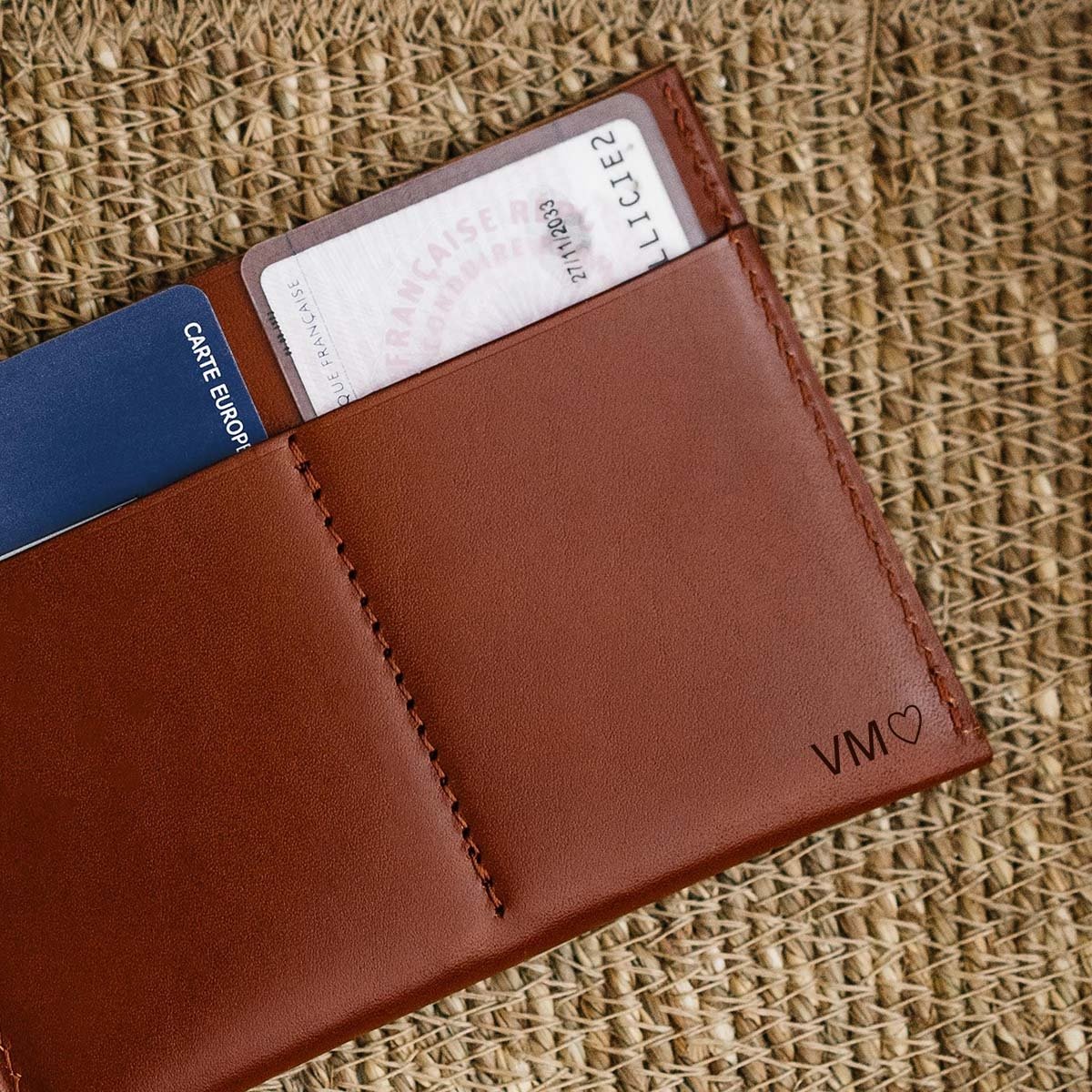 Porte-cartes ID en cuir personnalisable Hikigaï – Porte-cartes ultra-fin en cuir végétal, rangement sécurisé pour ID et cartes,