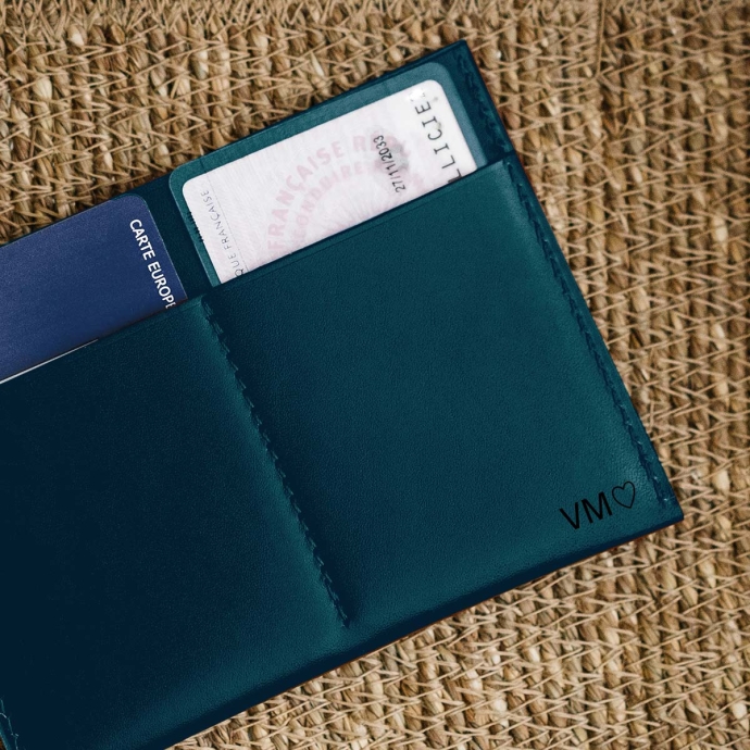 Porte-cartes ID en cuir personnalisable Hikigaï – Porte-cartes ultra-fin en cuir végétal, rangement sécurisé pour ID et cartes,