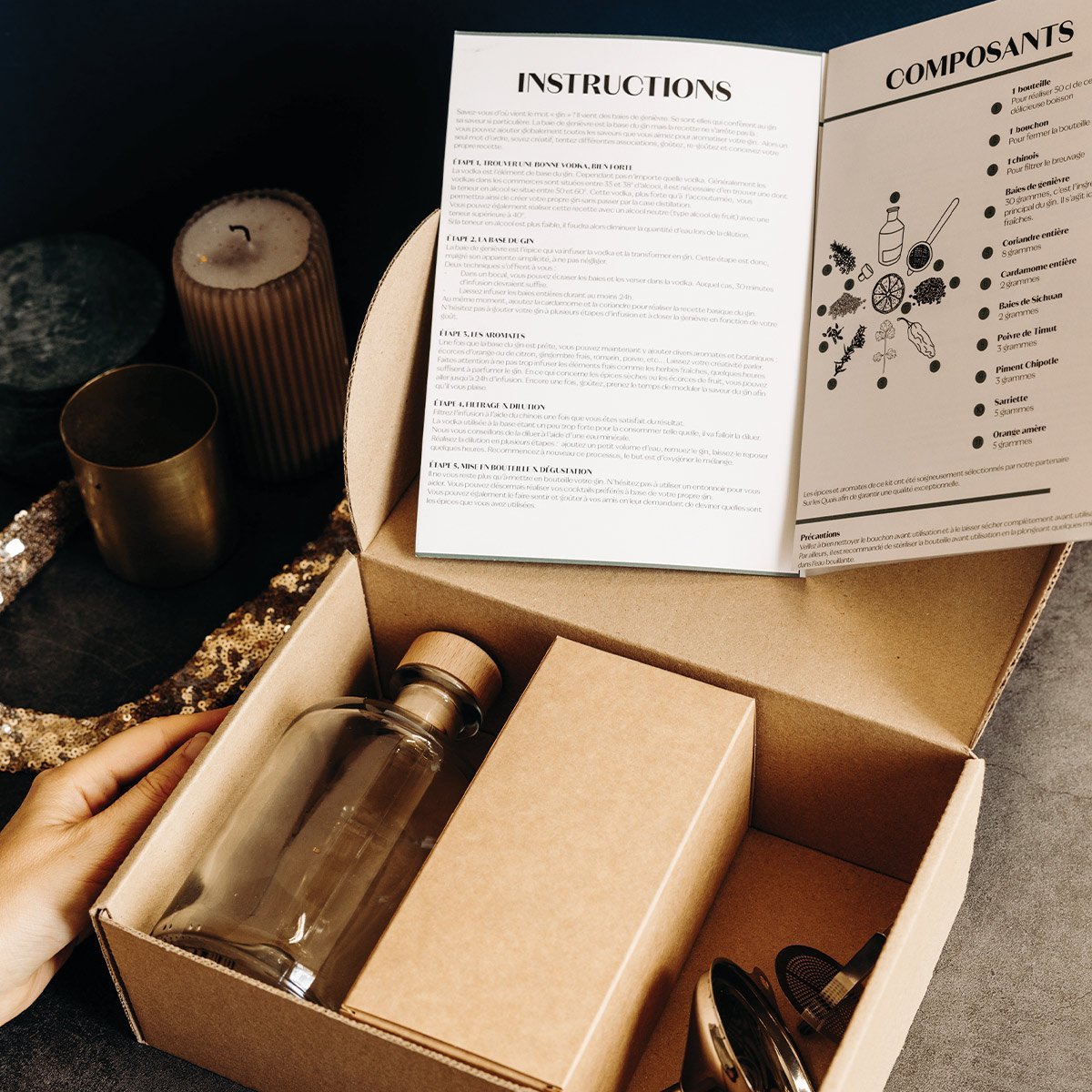 Kit DIY Gin : Faire son propre gin maison - Coffret cadeau homme - Kit cocktail et Kit alcool DIY - Brique