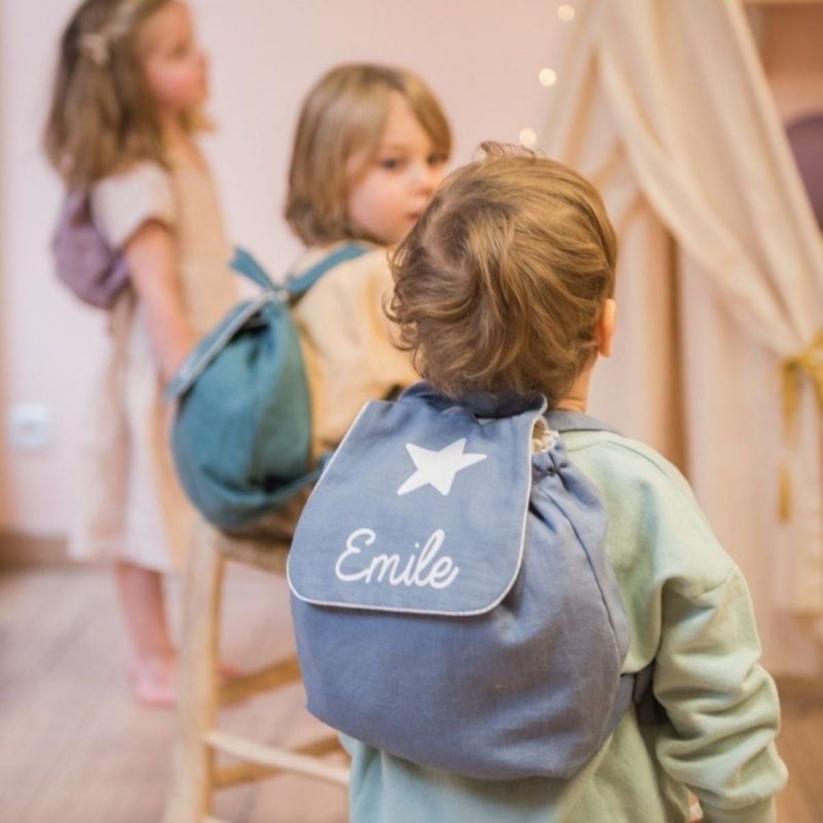 Sac à dos en lin personnalisé Toi-même - Prénom brodé - Idéal crèche & maternelle - Made in France