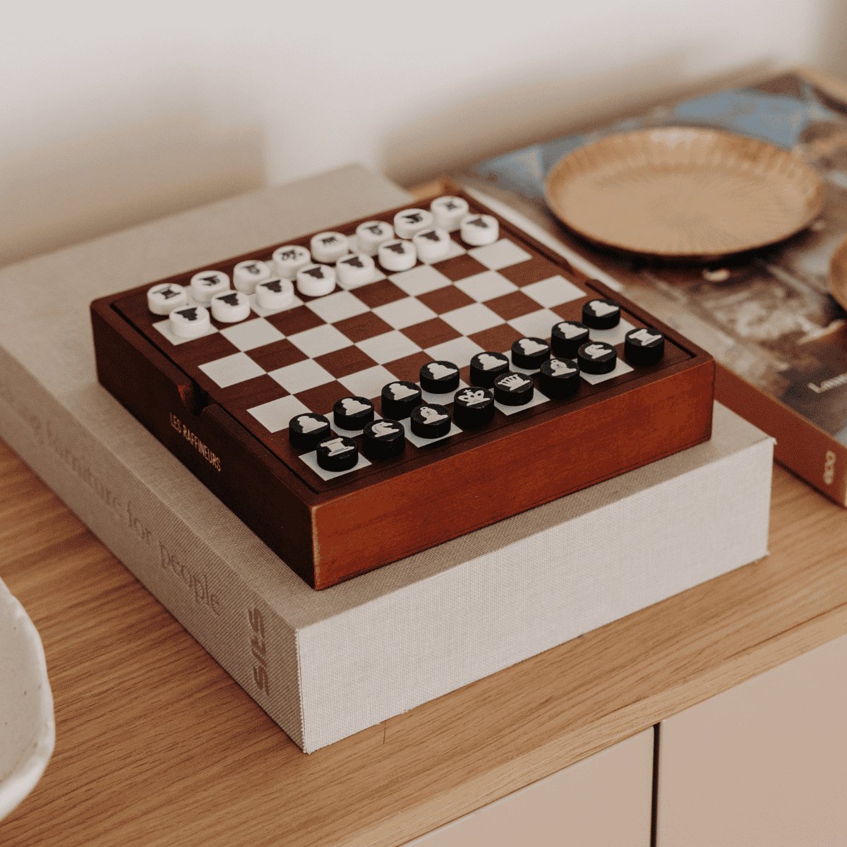 Coffret multijeux en bois –  Solitaire, échiquier, dominos, cartes, dés – Idée cadeau Noël amateur de jeux de société