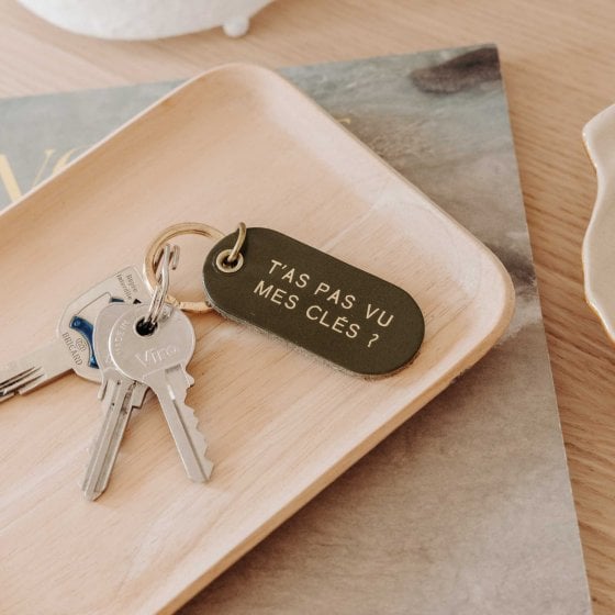 Porte-clé à message en cuir – Okuri, accessoire personnalisé en cuir de vachette au tannage végétal, fabriqué en France