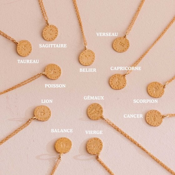 Collier signe astrologique - Bijou femme en laiton doré - Idée cadeau femme - Pendentif astro