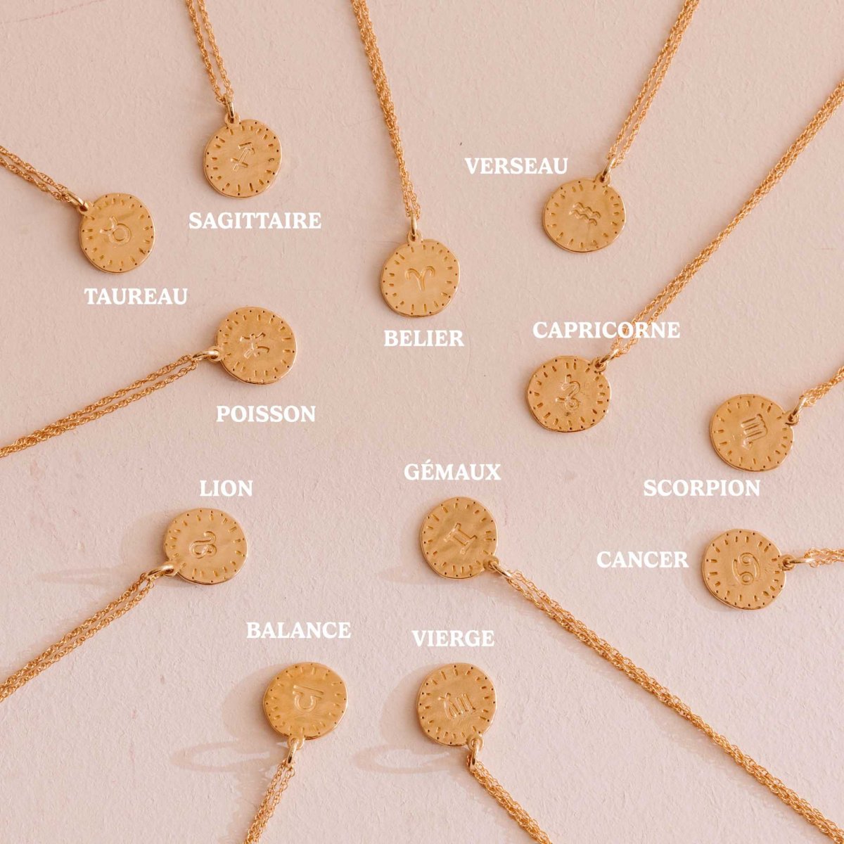 Collier signe astrologique - Bijou femme en laiton doré - Idée cadeau de Noël femme - Pendentif astro