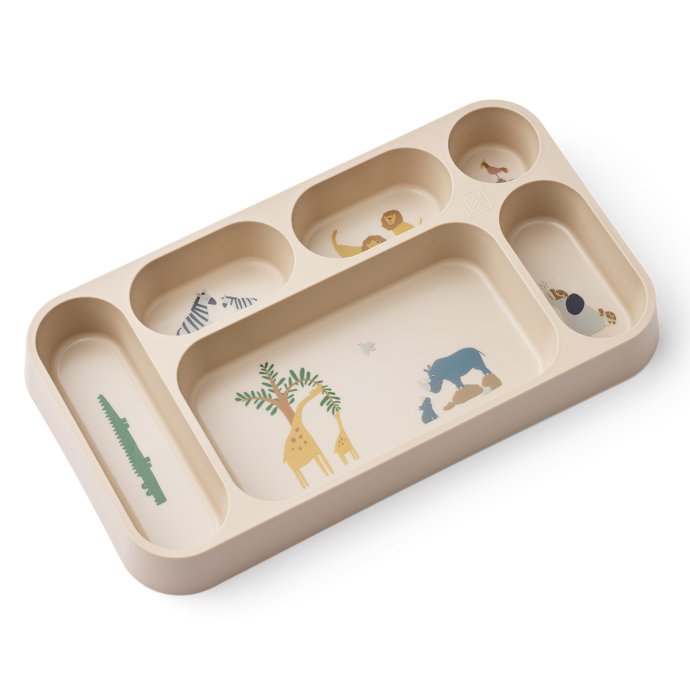 Assiette à compartiments Liewood – 6 cases pratiques et ludiques – Assiette bébé stable, empilable et lavable au lave-vaisselle