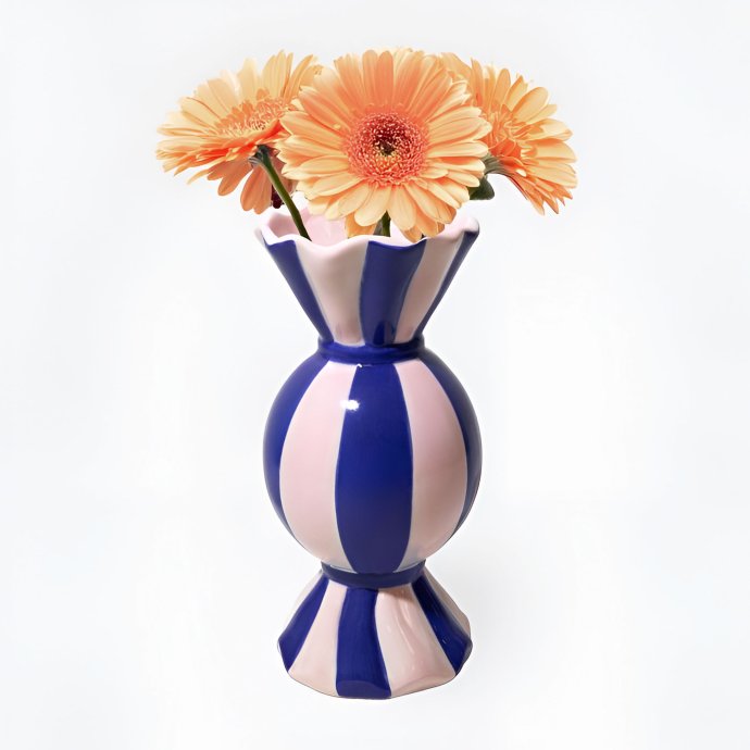 Vase bonbon rayé bleu – Vase en céramique design torsadé – Déco colorée et originale pour intérieur ou table