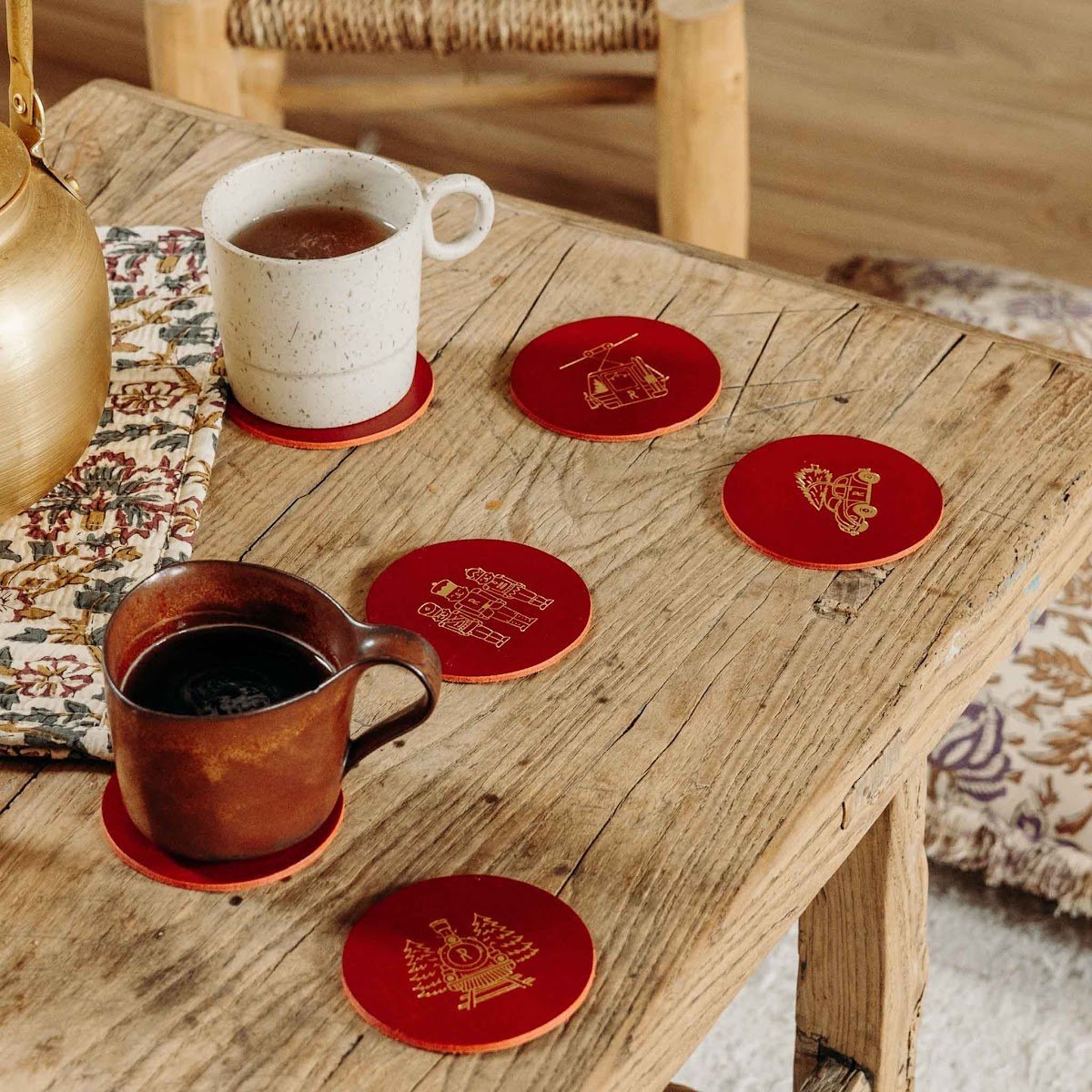 Dessous de verre cuir Noël - Meilleure déco table de Noël originale - Set de 6 pièces illustrées ou à message
