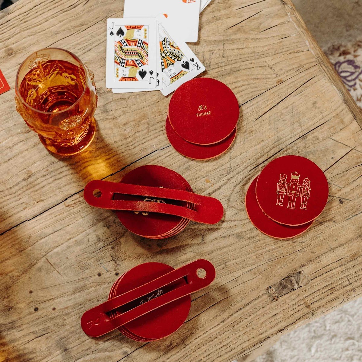 Dessous de verre cuir Noël - Meilleure déco table de Noël originale - Set de 6 pièces illustrées ou à message