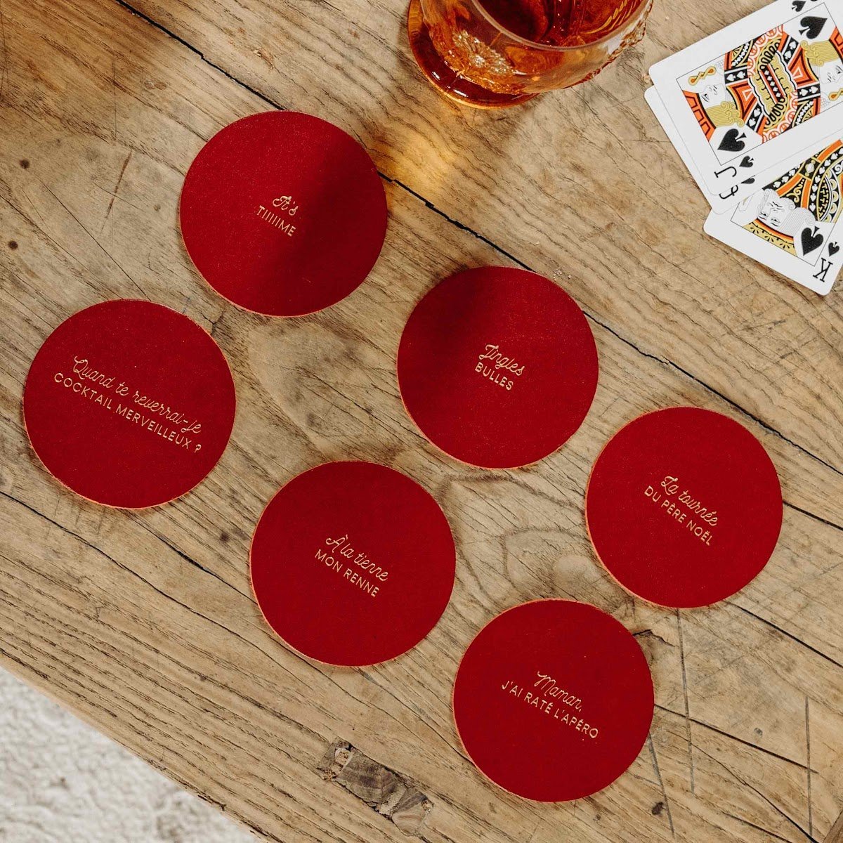 Dessous de verre cuir Noël - Meilleure déco table de Noël originale - Set de 6 pièces illustrées ou à message