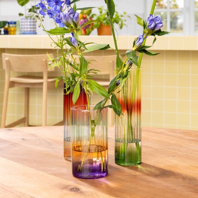 Vase transparent coloré grand modèle en verre soufflé dégradé