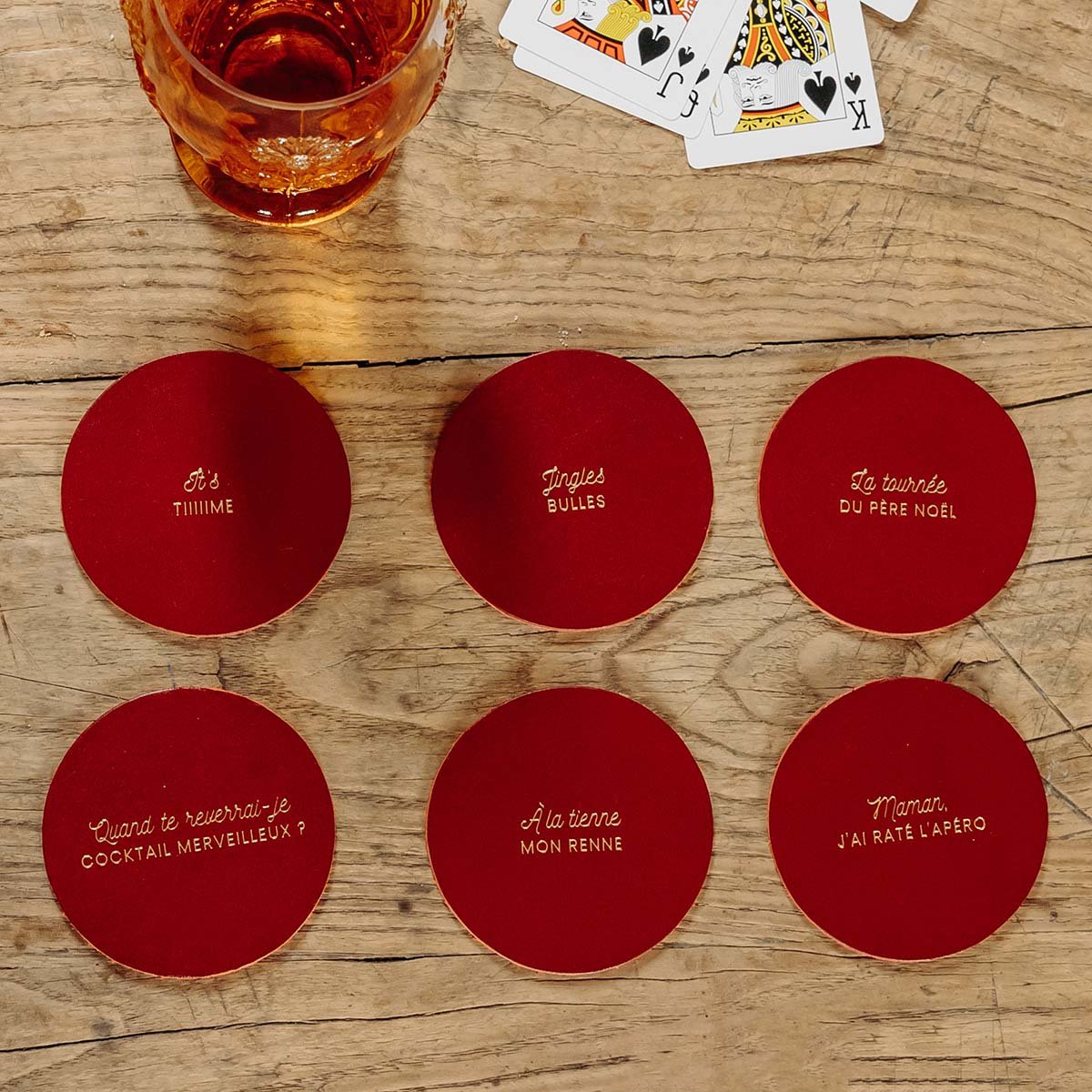 Dessous de verre cuir Noël - Meilleure déco table de Noël originale - Set de 6 pièces illustrées ou à message
