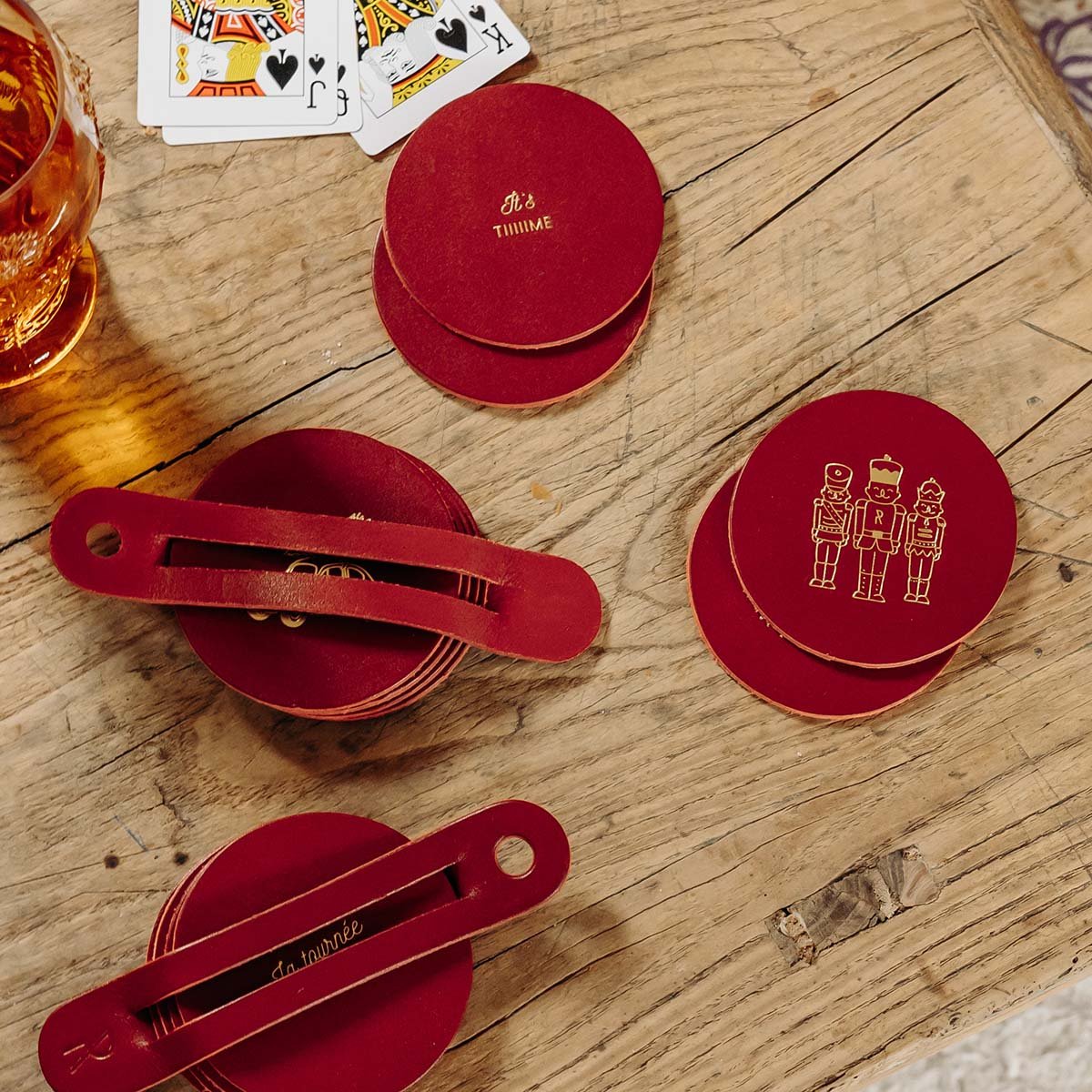 Dessous de verre cuir Noël - Meilleure déco table de Noël originale - Set de 6 pièces illustrées ou à message