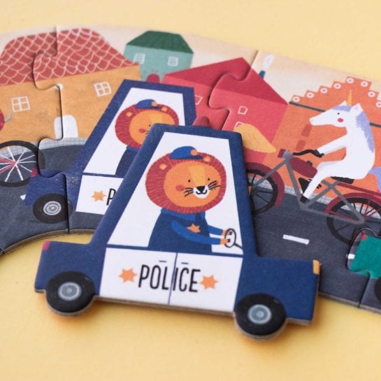 Puzzle original Londji – circuit coloré et véhicules rigolos