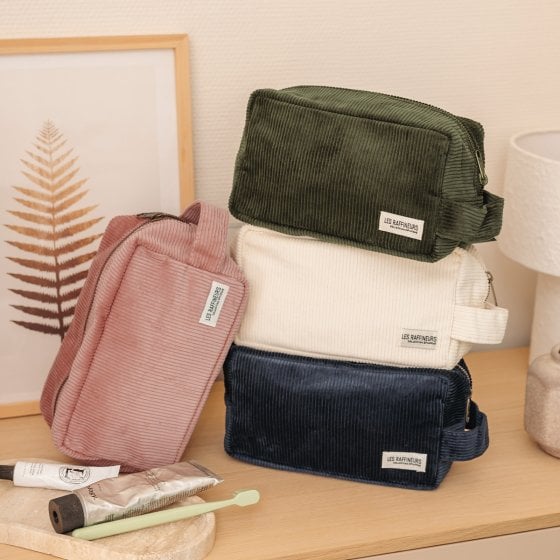 Trousse de toilette en velours côtelé - Épilogue - Trousse de voyage avec anse - Grand format pratique
