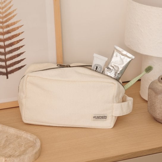 Trousse de toilette en velours côtelé - Épilogue - Trousse de voyage avec anse - Grand format pratique