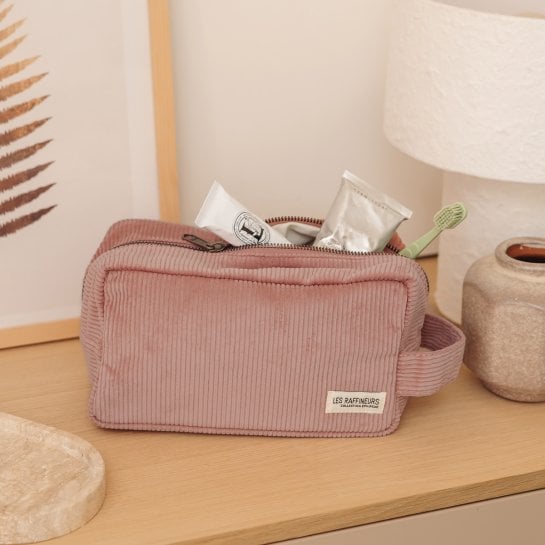 Trousse de toilette en velours côtelé - Épilogue - Trousse de voyage avec anse - Grand format pratique