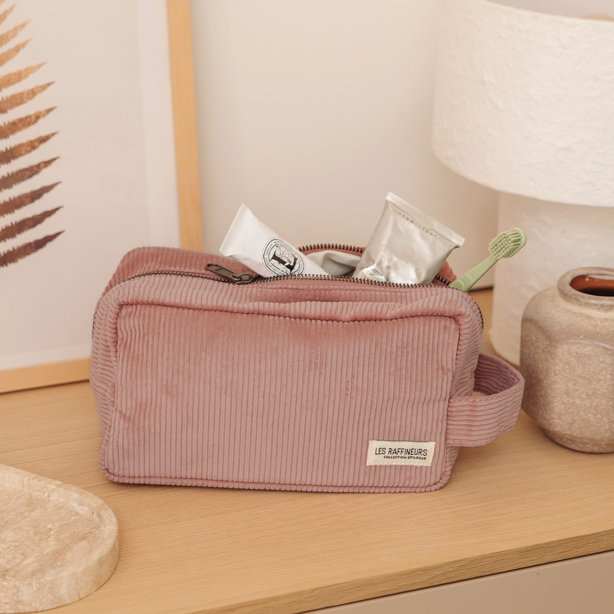 Trousse de toilette en velours côtelé - Épilogue - Trousse de voyage avec anse - Grand format pratique