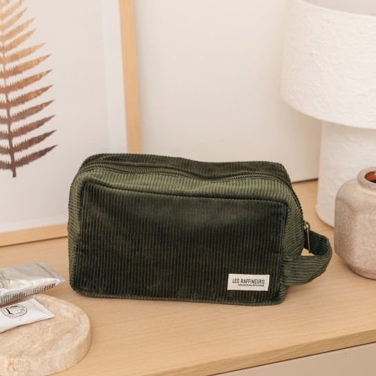 Trousse de toilette en velours côtelé - Épilogue - Trousse de voyage avec anse - Grand format pratique