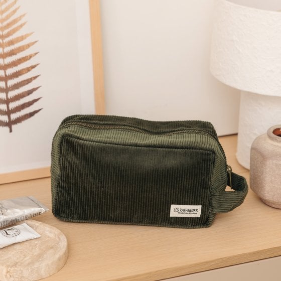 Trousse de toilette en velours côtelé - Épilogue - Trousse de voyage avec anse - Grand format pratique