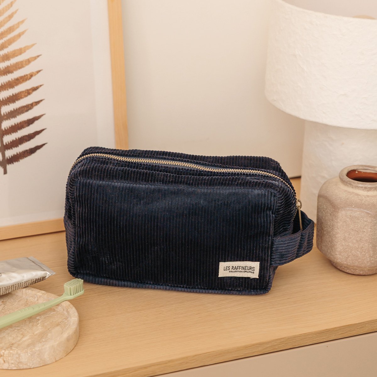 Trousse de toilette en velours côtelé - Épilogue - Trousse de voyage avec anse - Grand format pratique