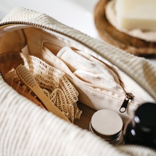 Trousse de toilette en velours côtelé - Épilogue - Trousse de voyage avec anse - Grand format pratique