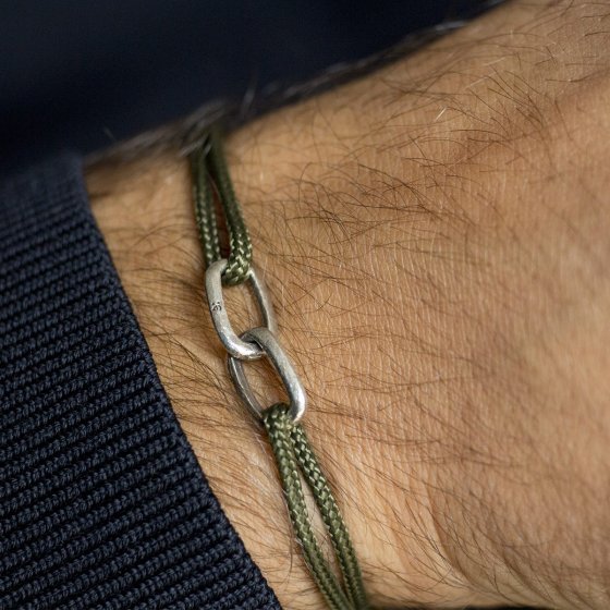 Bracelet maillon homme et femme - Double mailles martelées - Bijou homme laiton brut ou argenté