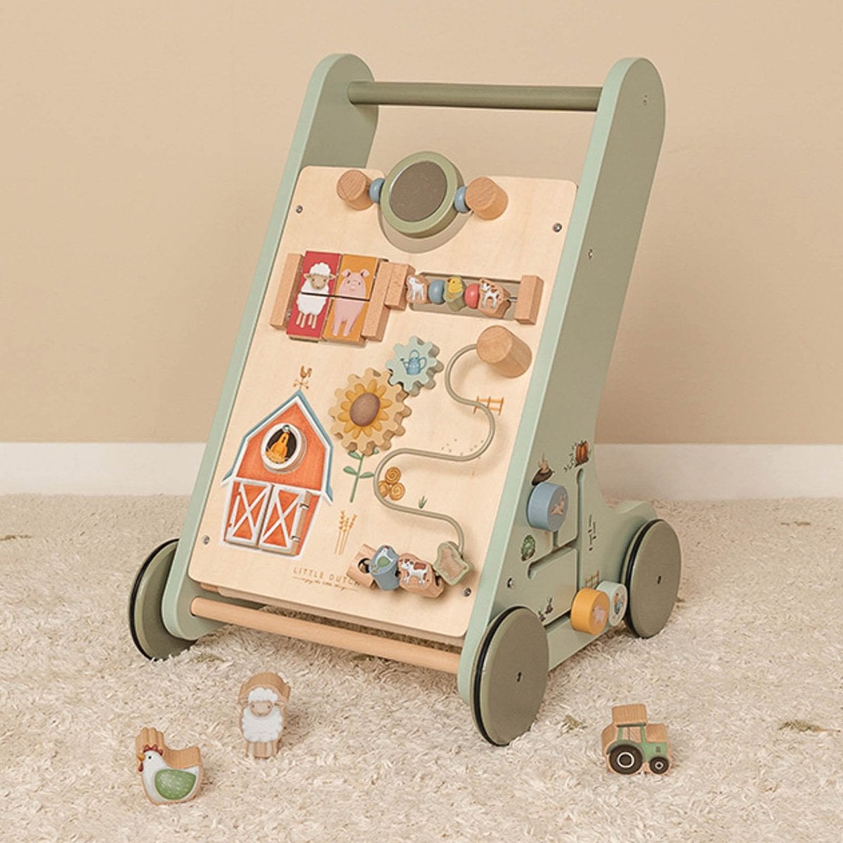 Chariot de marche Little Farm Little Dutch - Trotteur en bois bébé - Jeu d'éveil apprendre à marcher - Idée cadeau 1 an - Bois (Little Dutch) - Image 2