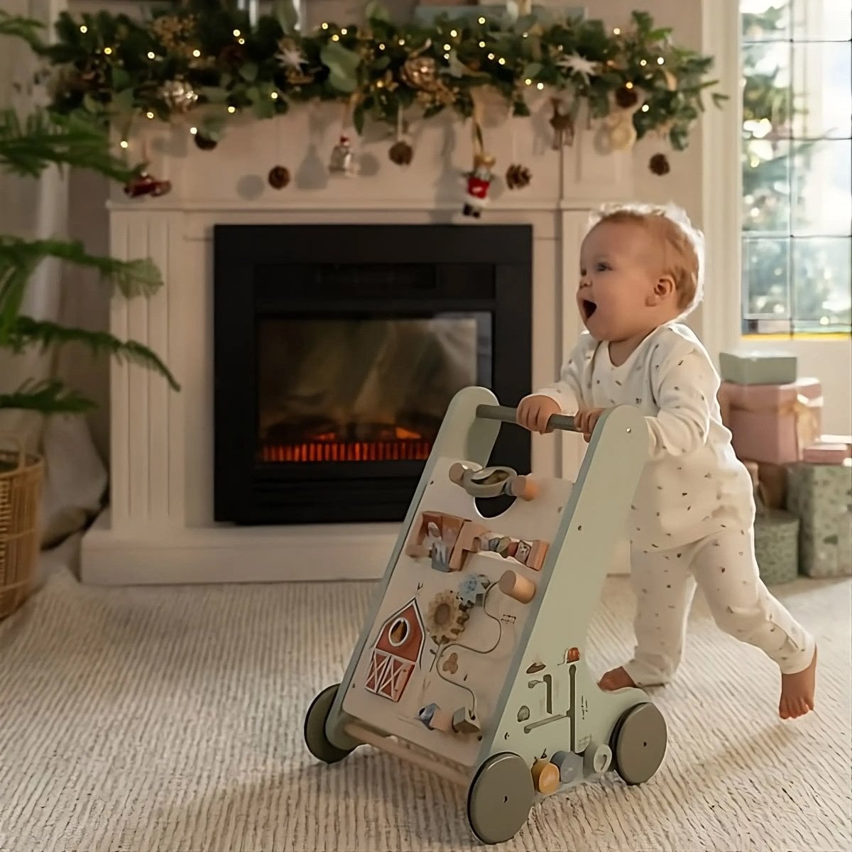 Chariot de marche Little Farm Little Dutch - Trotteur en bois bébé - Jeu d'éveil apprendre à marcher - Idée cadeau 1 an - Bois (Little Dutch) - Image 3