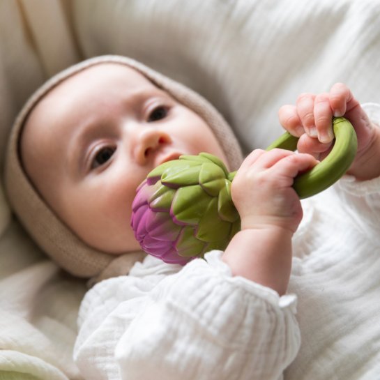 Hochet bébé Oli & Carol chou-fleur - jouet sensoriel en caoutchouc naturel