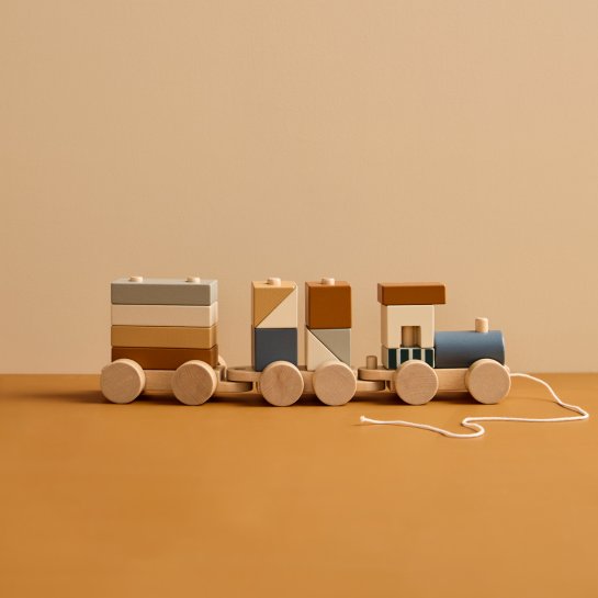 Petit Train Empilable en Bois Kids Concept - Jouet à Tirer | Motricité, Coordination & Imagination Créative