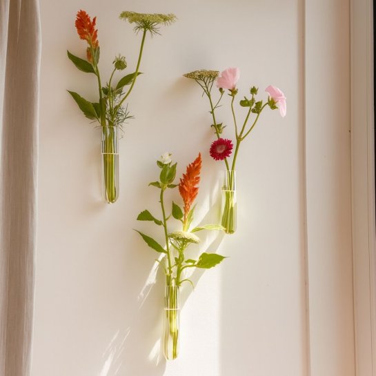 Set de 3 soliflores magnétiques XL – Vases muraux en verre – Idée déco originale pour fleurs et boutures