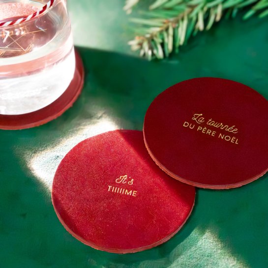 Dessous de verre cuir Noël - Meilleure déco table de Noël originale - Set de 6 pièces expressions