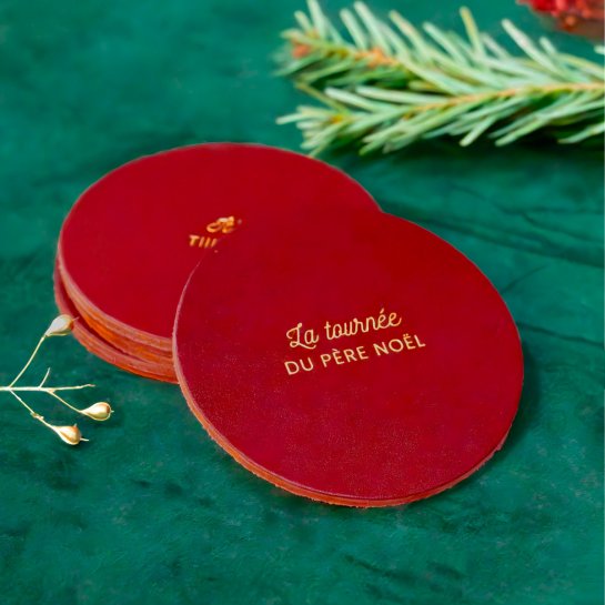 Dessous de verre de Noël en cuir - Meilleure déco table de Noël originale - Set de 6 pièces expressions