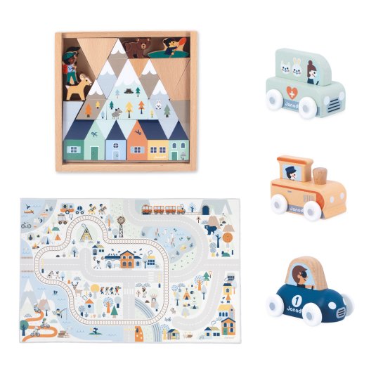 Pack tapis circuit & voitures Janod - Coffret jeu créatif enfant, Idée cadeau ludique