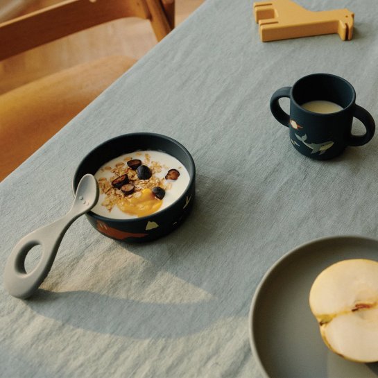 Set de tasse, bol, assiette et cuillère ergonomiques pour apprendre à manger seul, compatible lave-vaisselle