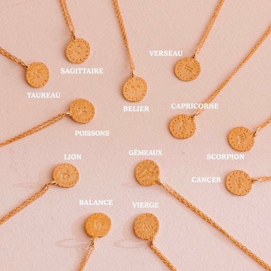 Collier signe astrologique - Bijou femme en laiton doré - Idée cadeau femme - Pendentif astro