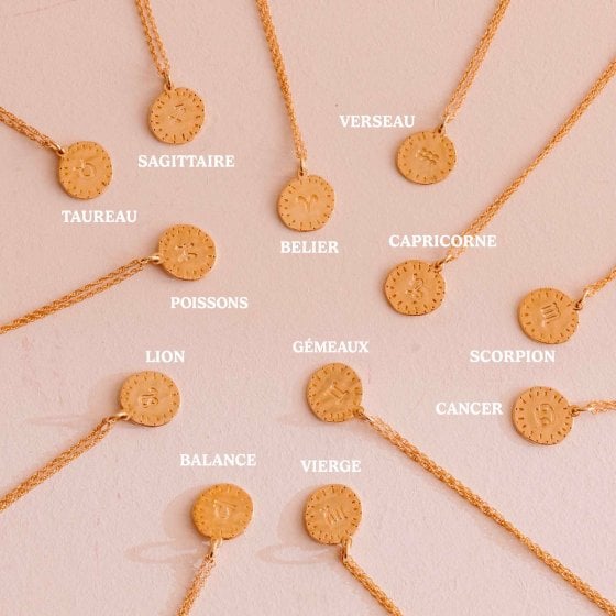 Collier signe astrologique - Bijou femme en laiton doré - Idée cadeau femme - Pendentif astro