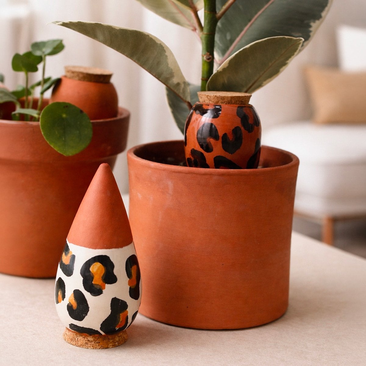 Set de 3 minis réservoirs d'eau Pépin - Motif léopard - Cadeau décoration plantes - Pépin Ollas