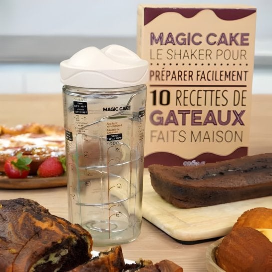 Shaker magique Cookut – Verre doseur innovant avec 10 recettes de gâteaux, anti-grumeau, pour pâtisserie express