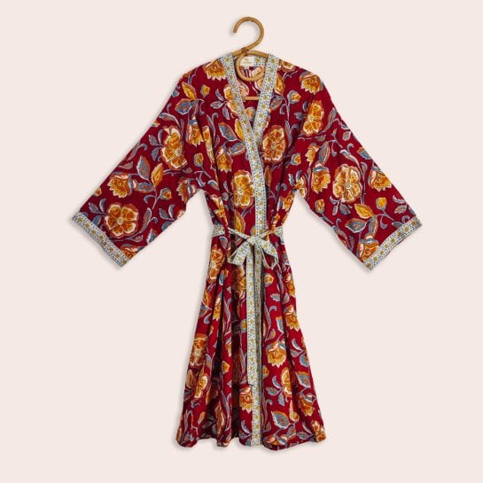 Kimono femme coton Loni rouge - vêtement léger été