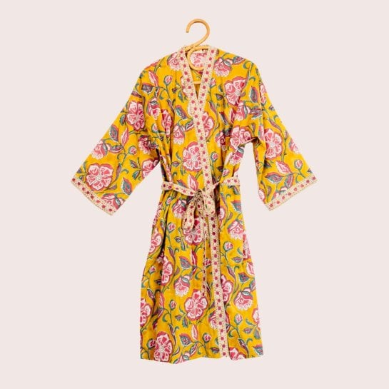 Kimono femme coton Loni jaune - tenue fluide été