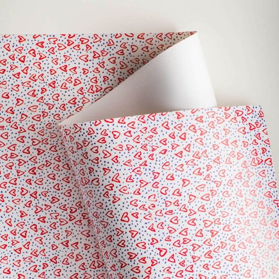 Déluge de Cœurs Blanc Papier Cadeau - Papier cadeau romantique et élégant éco-responsable made in France