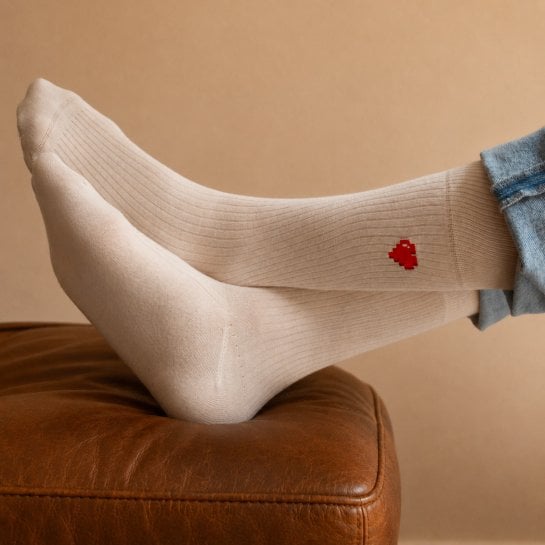 Chaussettes cœur mosaïque brodées - Paire de chaussettes duo homme & femme originales