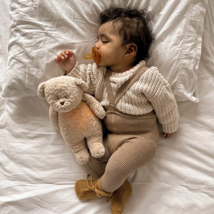 Peluche bruit blanc lumineuse ourson bébé - 5 sons & 7 lumières douces - Capteur de pleurs - Rechargeable USB